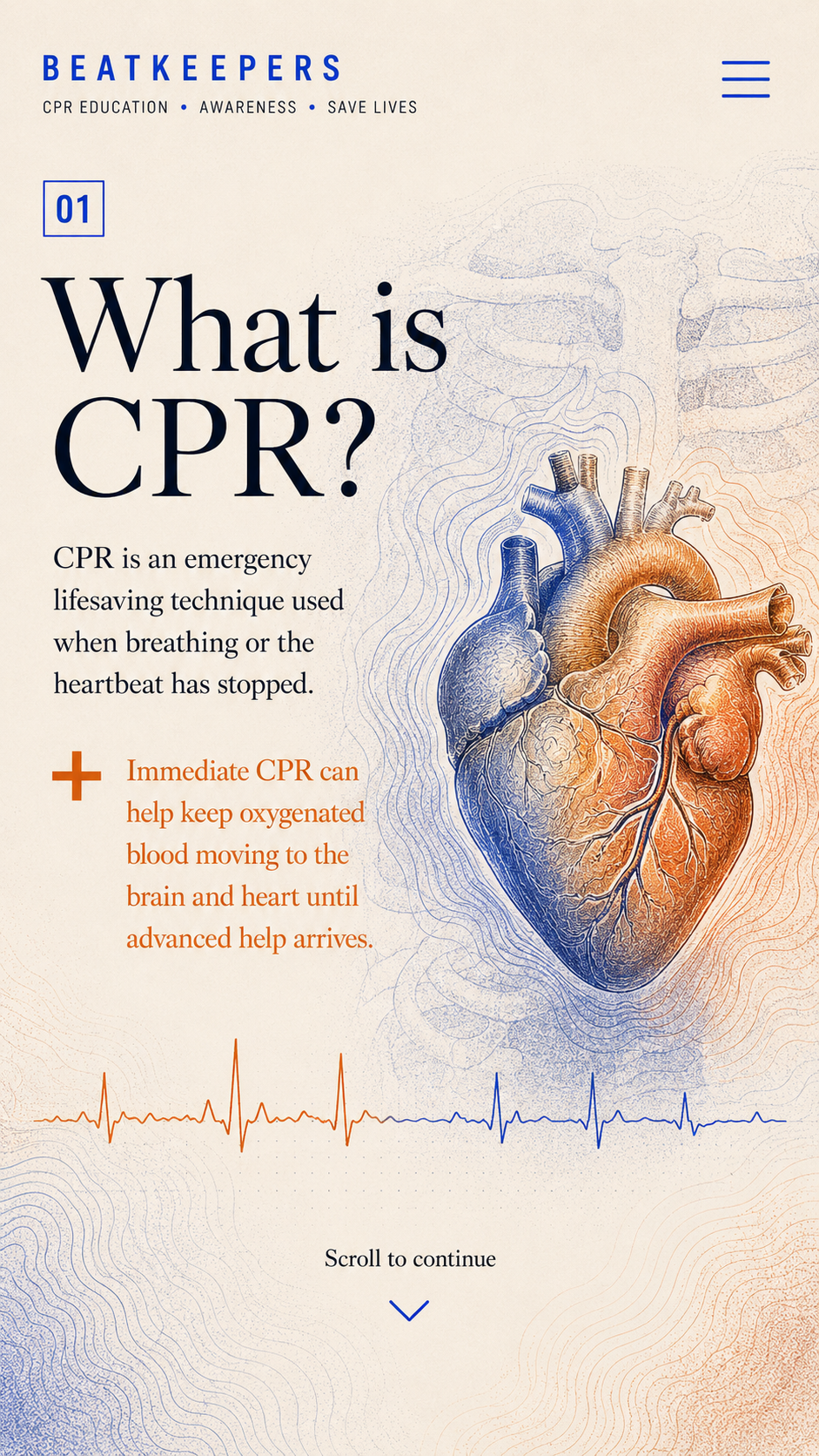 Chapter 1: What is CPR? An emergency lifesaving technique used when breathing or the heartbeat has stopped. Immediate CPR can help keep oxygenated blood moving to the brain and heart until advanced help arrives.